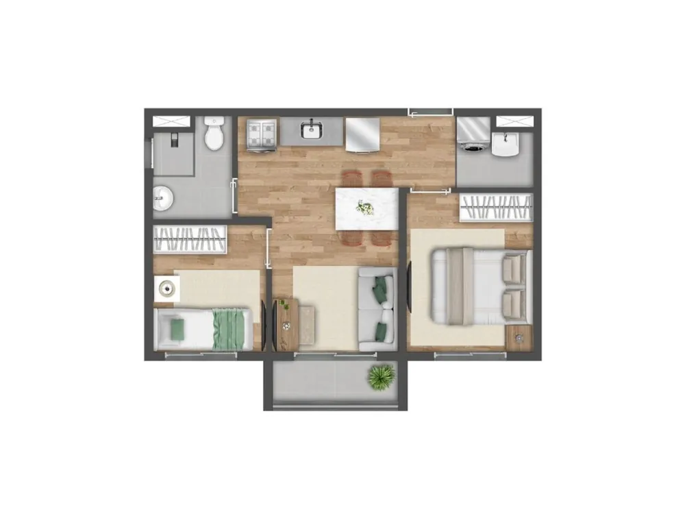 Planta 2 dorm - 37m2