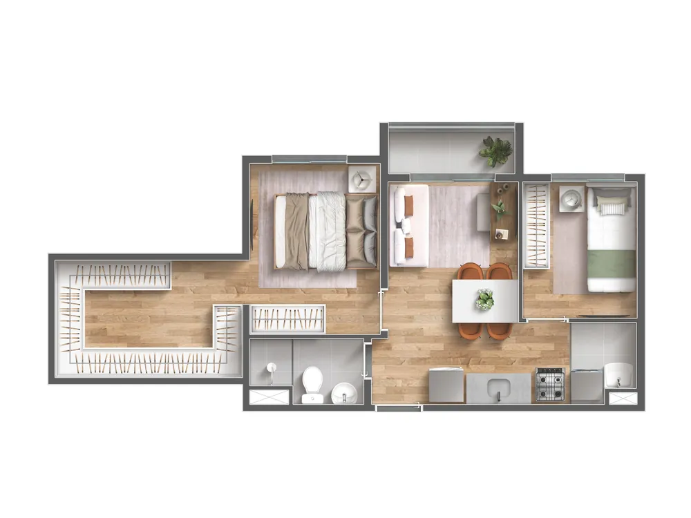 Planta 2 dorm - 34m2