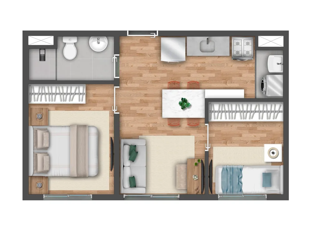 Planta 2 dorm - 36m2