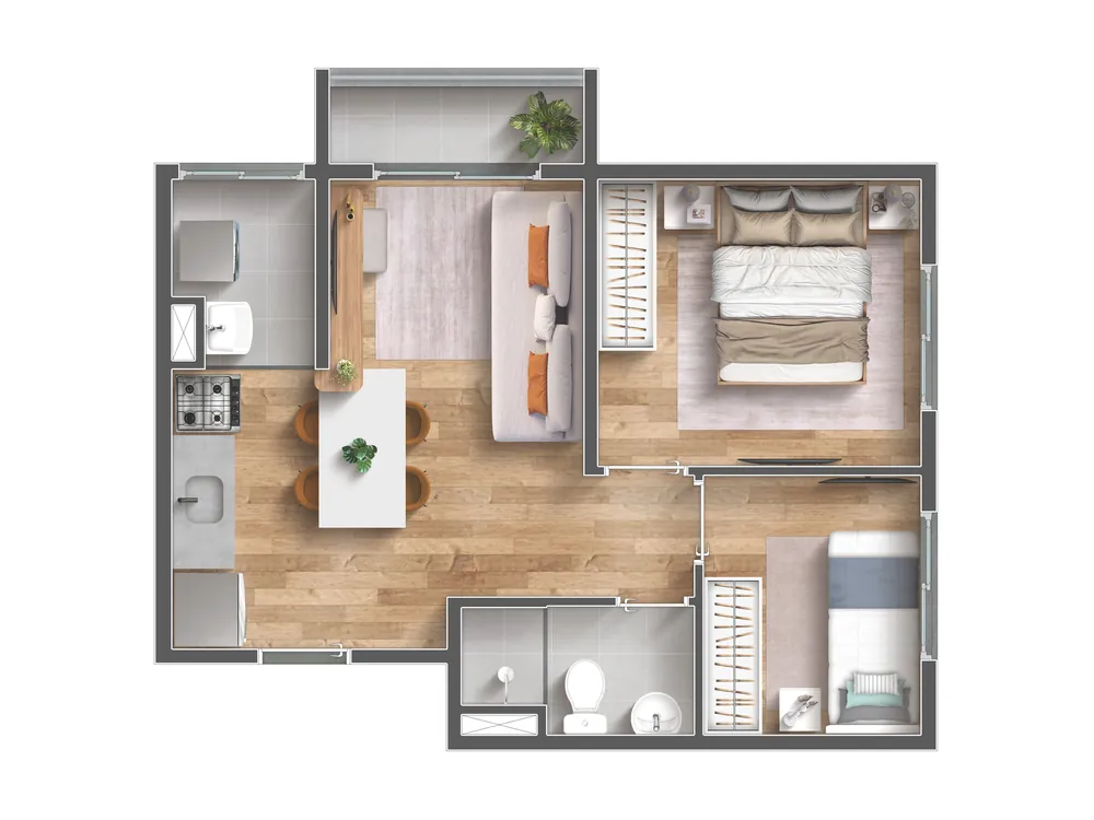 Planta 2 dorm - 41m2