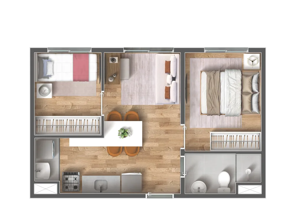 Planta 2 dorm - 34m2