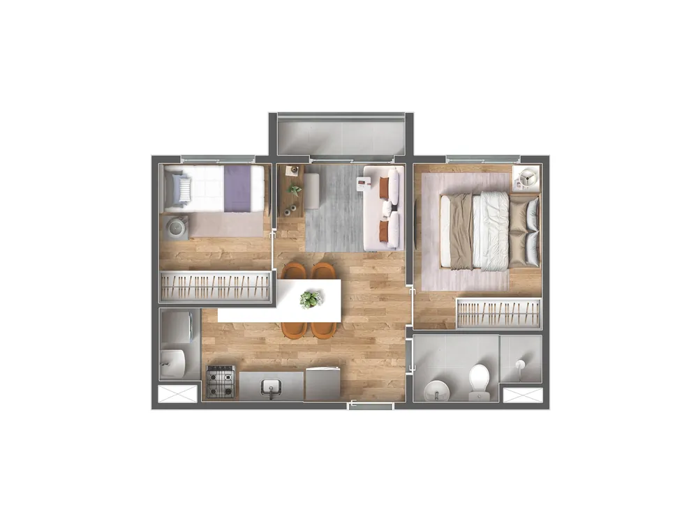 Planta 2 dorm - 37m2